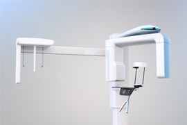 Cone beam scanner shown against neutral backdrop